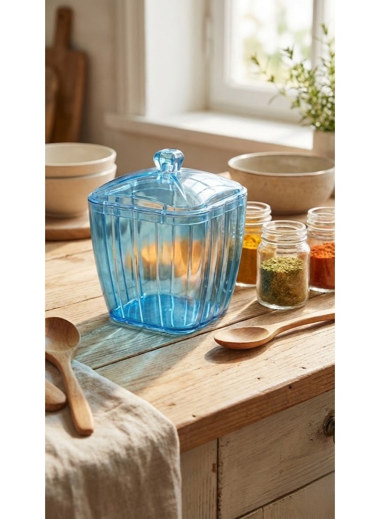 Acrylic Crystal-Look Sugar Bowl & Candy Jar - Multipurpose Storage Container with Lid for Spices & Sweets - Cyan Blue - Image 2